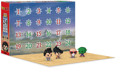 Der geöffnete Funko Dragon Ball Z Kalender: 24 nummerierte Fächer und die ersten Figuren