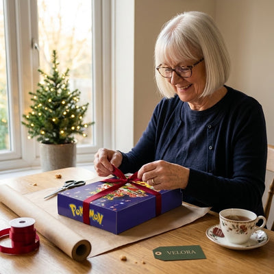 Oma verpackt den Pokémon Adventskalender als Geschenk