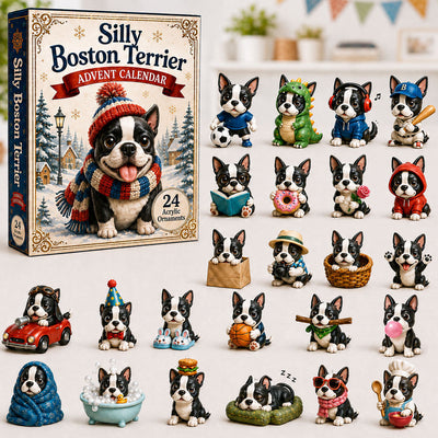 Boston Terrier Adventskalender 2026 | 24 lustige Boston-Terrier-Anhänger