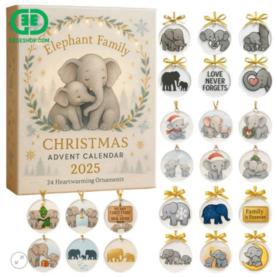 Elefanten Adventskalender 2026 | 24 Elefanten-Anhänger über Familie
