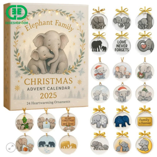 Elefanten Adventskalender 2026 | 24 Elefanten-Anhänger über Familie