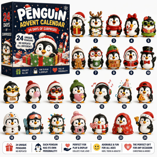 Pinguin Adventskalender 2026 | 24 verschiedene Pinguin-Figuren